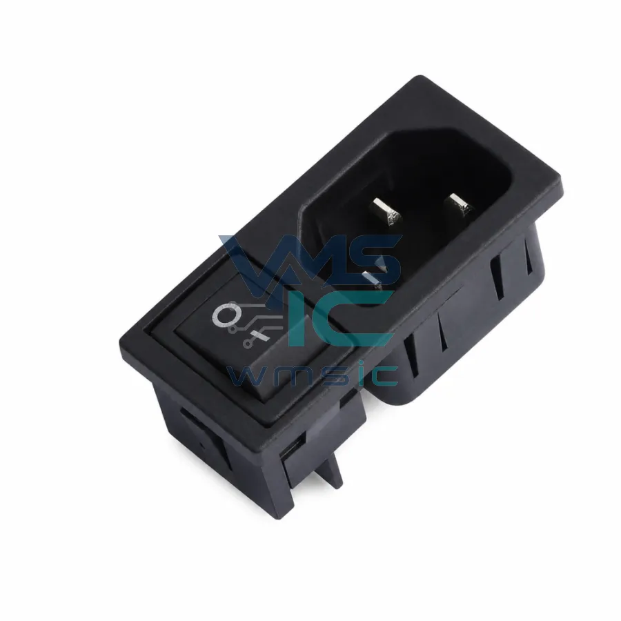 2-in-1 AC Power Socket with Rocker Switch and Mounting Holes RT-C14-E1+SS21-1BB RT-C14-E1 Through Hole 49.5x24.1mm